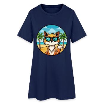 Somali Katzenrasse Cartoon Sonnenbrille Strand - Frauen T-Shirt-Kleid - Light Navy - Vorne