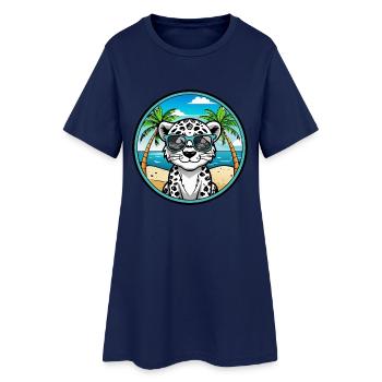 Léopard des neiges bébé chat race dessin animé lunettes de soleil plage - Robe T-shirt Femme - marine clair - Devant