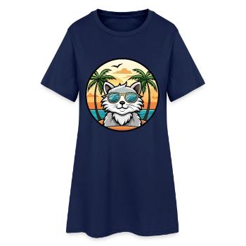 Selkirk Rex Cat Breed Cartoon Lunettes de soleil Beach - Robe T-shirt Femme - marine clair - Devant