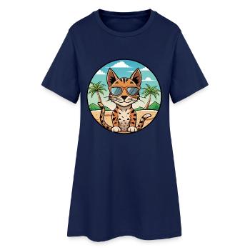 Savannah Katzenrasse Cartoon Sonnenbrille Strand - Frauen T-Shirt-Kleid - Light Navy - Vorne