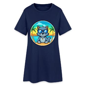 Lunettes de soleil de dessin animé de race de chat bleu russe plage - Robe T-shirt Femme - marine clair - Devant