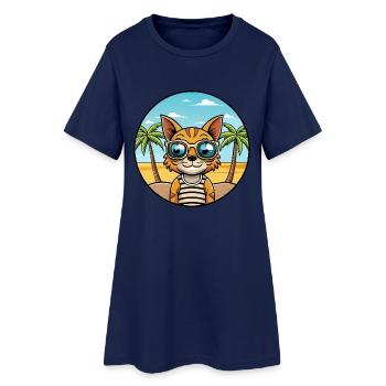 Ocicat Breed Cartoon Sonnenbrille Strand - Frauen T-Shirt-Kleid - Light Navy - Vorne