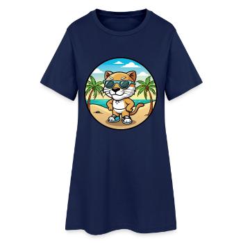 Bébé Chat Race Dessin Animé Lunettes De Soleil Plage - Robe T-shirt Femme - marine clair - Devant