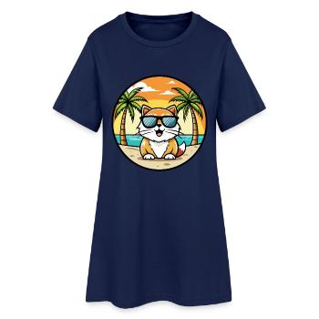 Persische Katzenrasse Cartoon Sonnenbrille Strand - Frauen T-Shirt-Kleid - Light Navy - Vorne