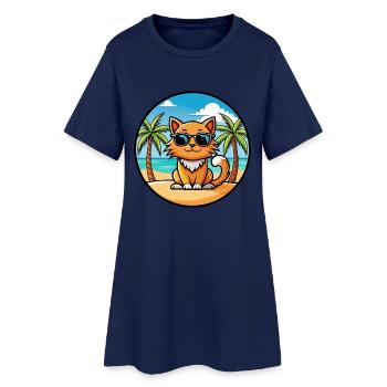 Ingwer Langhaar Katze Rasse Cartoon Sonnenbrille Strand - Frauen T-Shirt-Kleid - Light Navy - Vorne