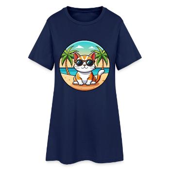 Lunettes de soleil coréennes Bobtail Cat Breed Cartoon Beach - Robe T-shirt Femme - marine clair - Devant