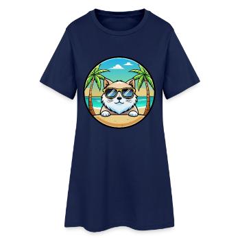 Himalaya-Katzenrasse Cartoon-Sonnenbrille Strand - Frauen T-Shirt-Kleid - Light Navy - Vorne