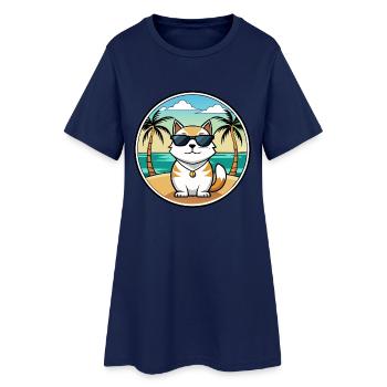 Japanische Bobtail Katzenrasse Cartoon Sonnenbrille Strand - Frauen T-Shirt-Kleid - Light Navy - Vorne