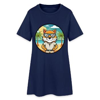 Highlander Cat Breed Cartoon Sunglasses Beach - Women’s T-Shirt Dress - light navy - Front