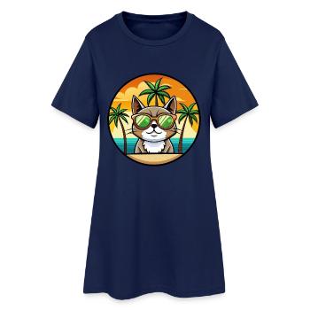 Exotische Kurzhaarkatze Rasse Cartoon Sonnenbrille Strand - Frauen T-Shirt-Kleid - Light Navy - Vorne