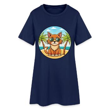 Havanna Braune Katzenrasse Cartoon Sonnenbrille Strand - Frauen T-Shirt-Kleid - Light Navy - Vorne