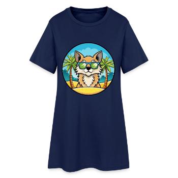 Lunettes de soleil de dessin animé de race de chat à poil long allemand plage - Robe T-shirt Femme - marine clair - Devant