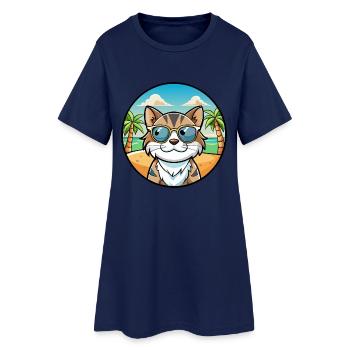 Verdünnte Kattunkatzenrasse Cartoon Sonnenbrille Strand - Frauen T-Shirt-Kleid - Light Navy - Vorne