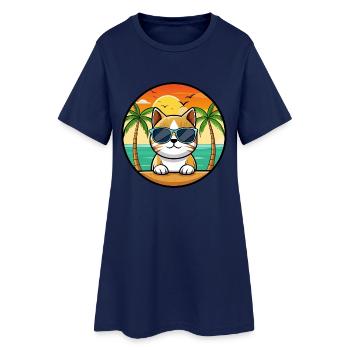 Burmesische Katzenrasse Cartoon Sonnenbrille Strand - Frauen T-Shirt-Kleid - Light Navy - Vorne