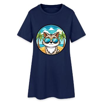 Birma Katzenrasse Cartoon Sonnenbrille Strand - Frauen T-Shirt-Kleid - Light Navy - Vorne