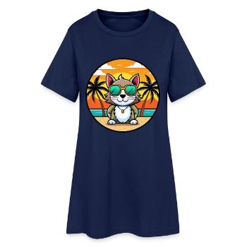 Bombai Katzenrasse Cartoon Sonnenbrille Strand - Frauen T-Shirt-Kleid - Light Navy - Vorne