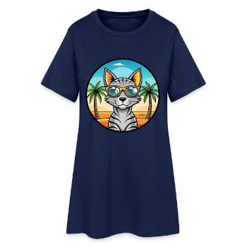 Arabische ägyptische Mau-Katzenrasse Cartoon-Sonnenbrille - Frauen T-Shirt-Kleid - Light Navy - Vorne