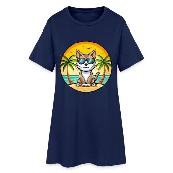 Amerikanische Bobtail Katzenrasse Cartoon Sonnenbrille Strand - Frauen T-Shirt-Kleid - Light Navy - Vorne