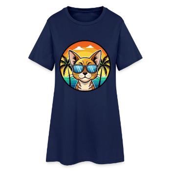 Abessinische Katzenrasse Cartoon Sonnenbrille Strand - Frauen T-Shirt-Kleid - Light Navy - Vorne