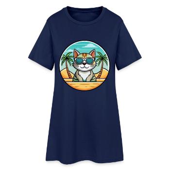Américain Wirehair Chat Race Dessin Animé Lunettes de soleil Plage - Robe T-shirt Femme - marine clair - Devant