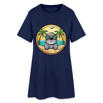 Siegel Lustige Cartoon Sommer Strand Sonnenbrille Aufkleber - Frauen T-Shirt-Kleid - Light Navy - Vorne
