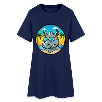 Rhino Funny Cartoon Summer Beach Sunglasses Cool - Women’s T-Shirt Dress - light navy - Front
