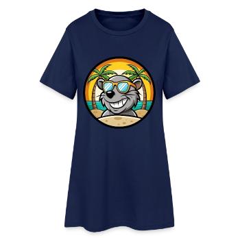 Rat Funny Cartoon Summer Beach Sunglasses Sticker - Women’s T-Shirt Dress - light navy - Front