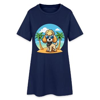 Pudel Hund Lustige Cartoon Sommer Strand Sonnenbrille - Frauen T-Shirt-Kleid - Light Navy - Vorne