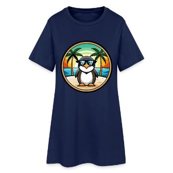 Pinguin Lustige Cartoon Sommer Strand Sonnenbrille Cool - Frauen T-Shirt-Kleid - Light Navy - Vorne