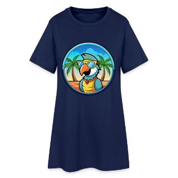 Papagei Lustige Cartoon Sommer Strand Sonnenbrille Cool - Frauen T-Shirt-Kleid - Light Navy - Vorne