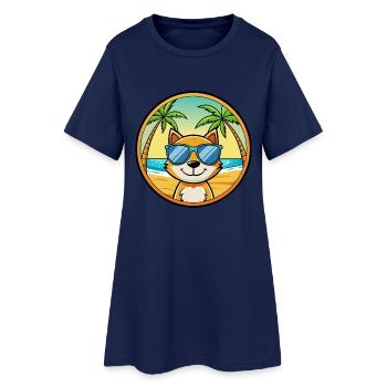 Katze Lustige Cartoon Sommer Strand Sonnenbrille Aufkleber - Frauen T-Shirt-Kleid - Light Navy - Vorne