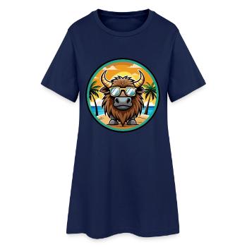 Bison Lustige Cartoon Sommer Strand Sonnenbrille Cool - Frauen T-Shirt-Kleid - Light Navy - Vorne