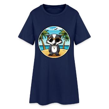 Dachs Lustige Cartoon Sommer Strand Sonnenbrille Cool - Frauen T-Shirt-Kleid - Light Navy - Vorne