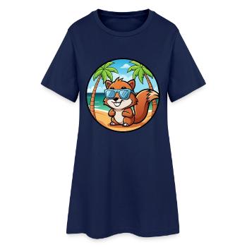 Écureuil Drôle Dessin Animé Plage Été Lunettes de soleil - Robe T-shirt Femme - marine clair - Devant