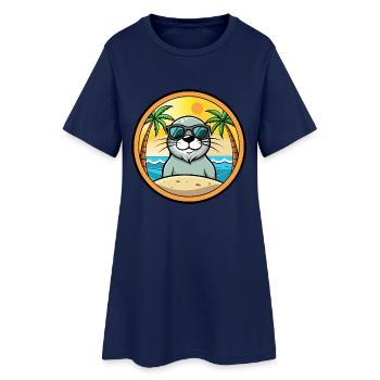 Siegel Lustige Cartoon Sommer Strand Sonnenbrille Aufkleber - Frauen T-Shirt-Kleid - Light Navy - Vorne