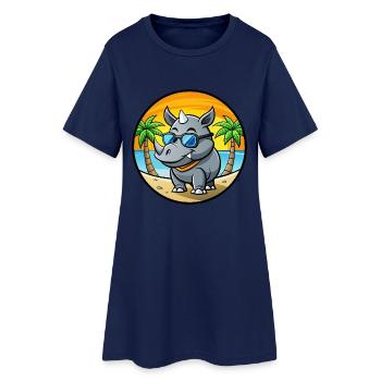 Rhino Funny Cartoon Summer Beach Sunglasses Cool - Women’s T-Shirt Dress - light navy - Front