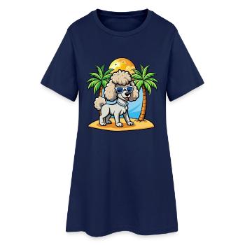 Pudel Hund Lustige Cartoon Sommer Strand Sonnenbrille - Frauen T-Shirt-Kleid - Light Navy - Vorne