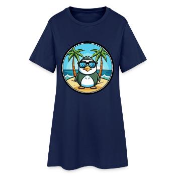 Pinguin Lustige Cartoon Sommer Strand Sonnenbrille Cool - Frauen T-Shirt-Kleid - Light Navy - Vorne