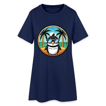Pinguin Lustige Cartoon Sommer Strand Sonnenbrille Cool - Frauen T-Shirt-Kleid - Light Navy - Vorne