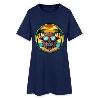 Büffel Lustige Cartoon Sommer Strand Sonnenbrille Cool - Frauen T-Shirt-Kleid - Light Navy - Vorne
