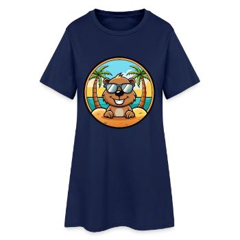 Biber Lustige Cartoon Sommer Strand Sonnenbrille Cool - Frauen T-Shirt-Kleid - Light Navy - Vorne