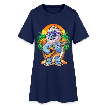 Lustige Yeti Cartoon Sommer Strand Sonnenbrille Gitarre - Frauen T-Shirt-Kleid - Light Navy - Vorne