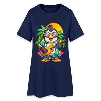 Lustige Pinguin Sommer Strand Sonnenbrille Hawaiianisch - Frauen T-Shirt-Kleid - Light Navy - Vorne