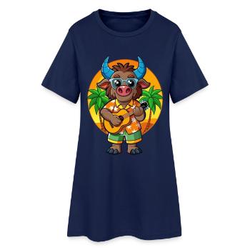 Lustige Buffalo Cartoon Sommer Strand Sonnenbrille - Frauen T-Shirt-Kleid - Light Navy - Vorne