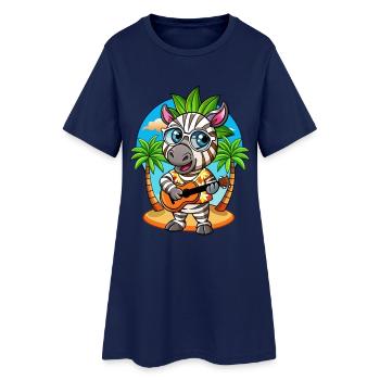 Lustige Zebra Cartoon Sommer Strand Sonnenbrille Gitarre - Frauen T-Shirt-Kleid - Light Navy - Vorne