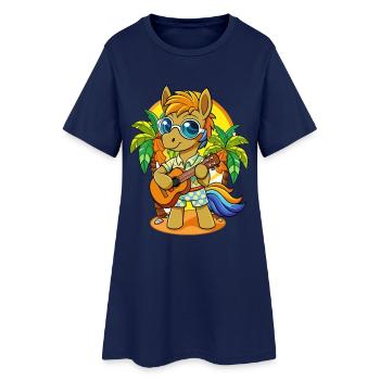 Drôle Pony Dessin Animé Plage D’été Lunettes De Soleil Guitare - Robe T-shirt Femme - marine clair - Devant