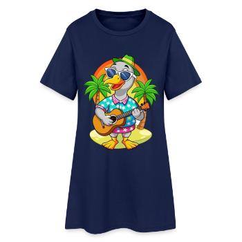 Funny Goose Cartoon Summer Beach Sunglasses Guitar - Women’s T-Shirt Dress - light navy - Front