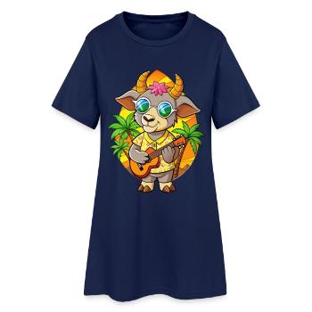 Funny Goat Cartoon Summer Beach Lunettes de soleil Guitare - Robe T-shirt Femme - marine clair - Devant