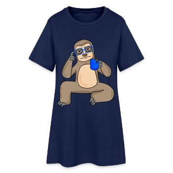 Faultier mit Brille und Kaffee - Frauen T-Shirt-Kleid - Light Navy - Vorne