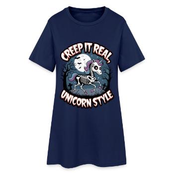 Grusel es im echten Einhorn-Stil - Frauen T-Shirt-Kleid - Light Navy - Vorne